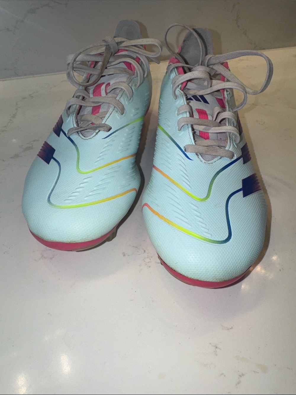 adidas Light Blue Predator Cleats with Pink and Navy Accents
